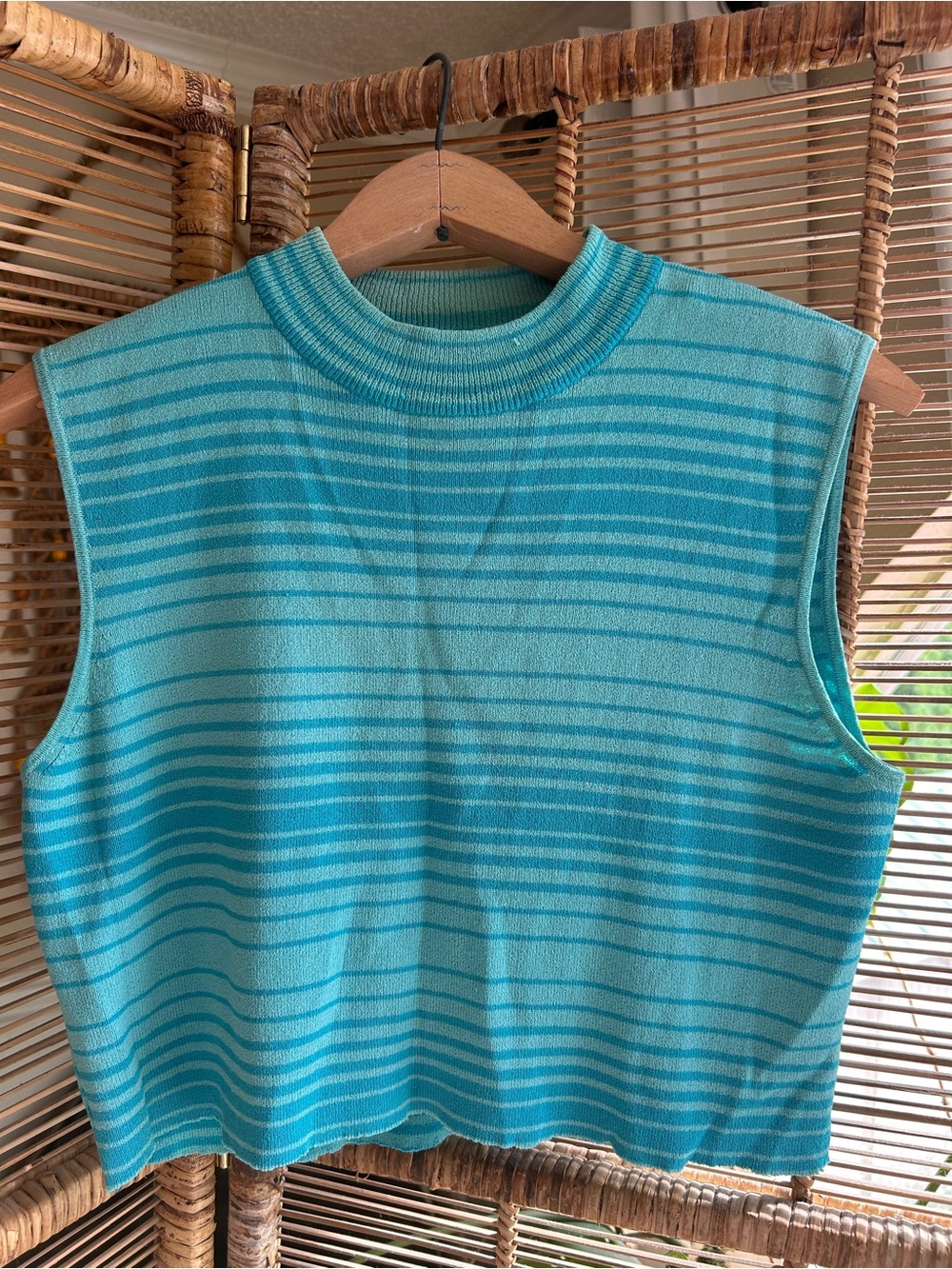 Jones New York Turquoise Striped Mock Neck Tank